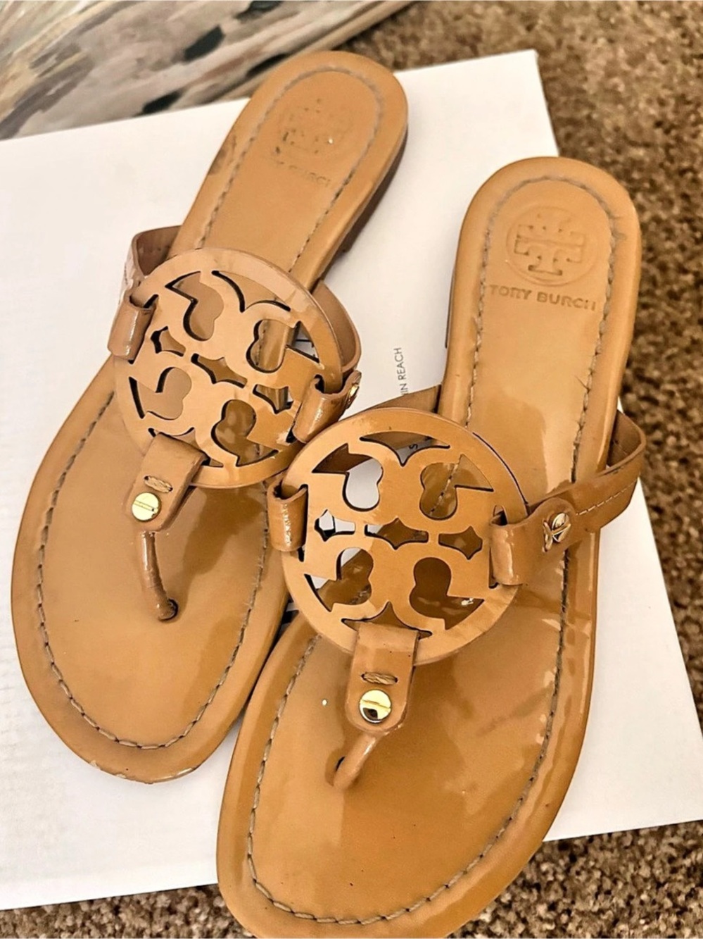 Tory Burch Miller Patent Leather Sandal Brown